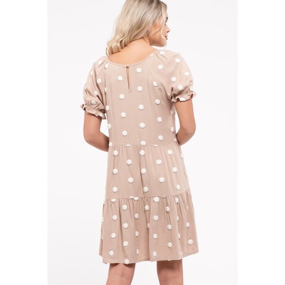 TEXTURED SWISS DOT TIERED MINI DRESS - Picture 2 of 8